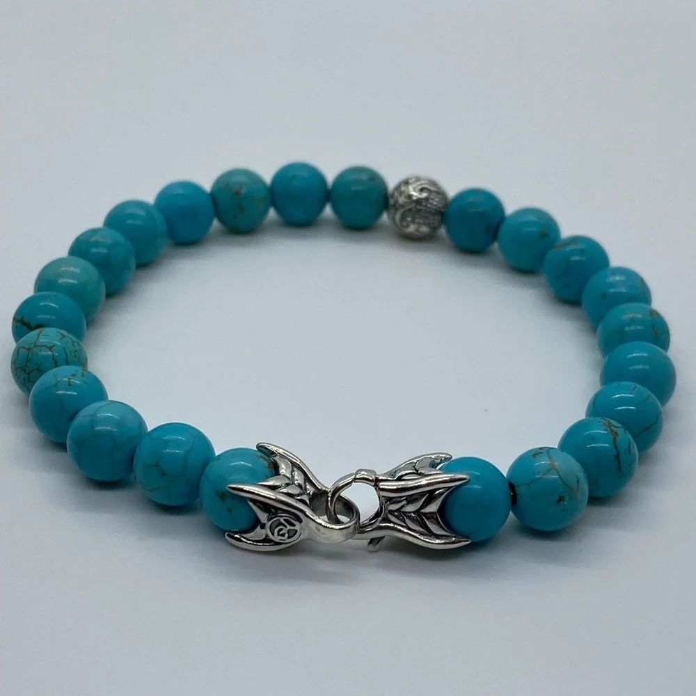 DAVID YURMAN Men's Spiritual Bead Bracelet Turquoise with wave silver Be… - Picture 4 of 9